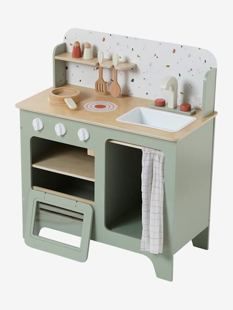 Cuisine en bois FSC® avec accessoires écru+rose+vert sauge - vertbaudet enfant 