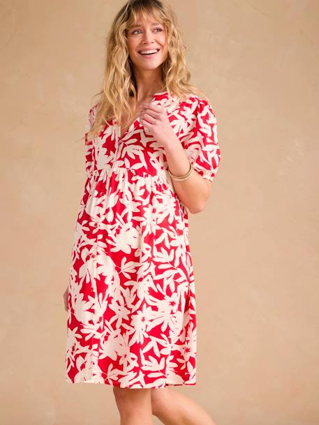 Kort zwangerschapsjurkje met bloemenmotief ENVIE DE FRAISE kaki+rood - vertbaudet enfant 