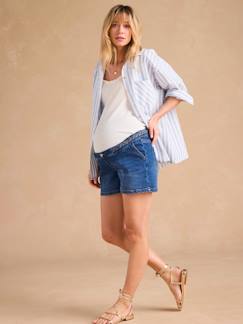 Vêtements de grossesse-Short-Short en jean grossesse avec tresse fantaisie bandeau amovible