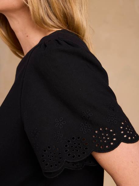 Tee-shirt grossesse bi-matière manches en broderie anglaise noir - vertbaudet enfant 
