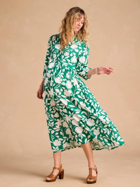 Robe longue motifs fleurs grossesse et allaitement vert - vertbaudet enfant 
