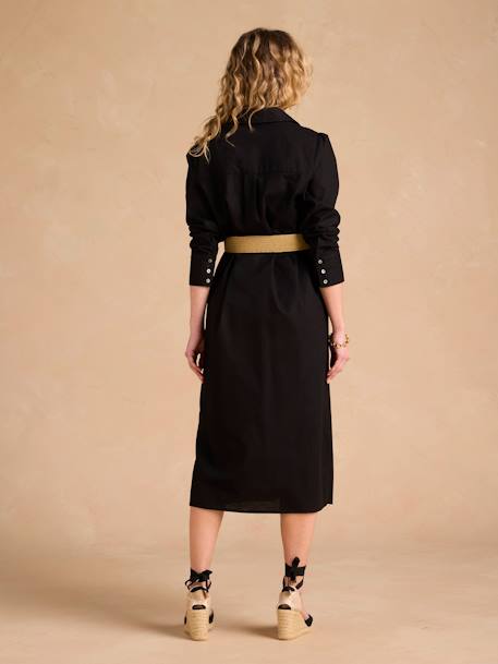 Lange, katoenen, linnen-look, chemise-jurk voor zwangerschap en borstvoeding ENVIE DE FRAISE zwart - vertbaudet enfant 