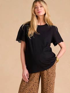 Vêtements de grossesse-T-shirt, débardeur-Tee-shirt grossesse bi-matière manches en broderie anglaise