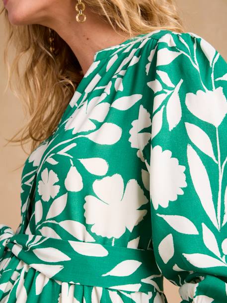 Lange jurk met bloemenmotief voor zwangerschap en borstvoeding ENVIE DE FRAISE groen - vertbaudet enfant 