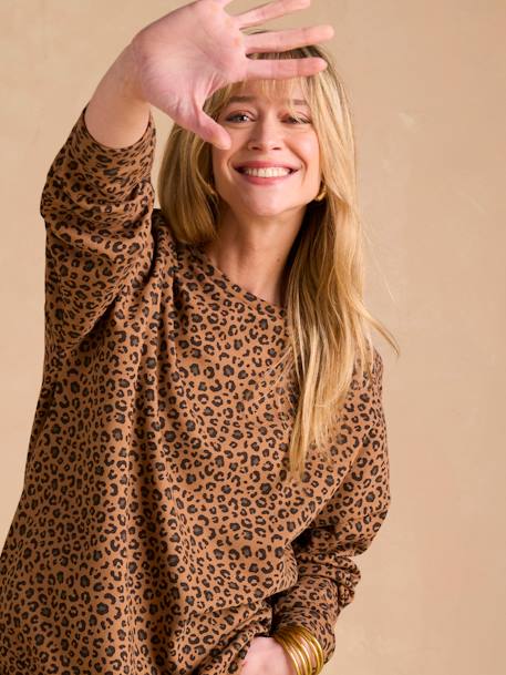 Sweat Leoparden dames capsule collectie moeder-dochter ENVIE DE FRAISE beige - vertbaudet enfant 