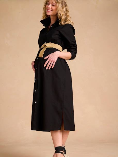 Robe chemise longue en lin mélangé grossesse et allaitement coton effet lin noir - vertbaudet enfant 