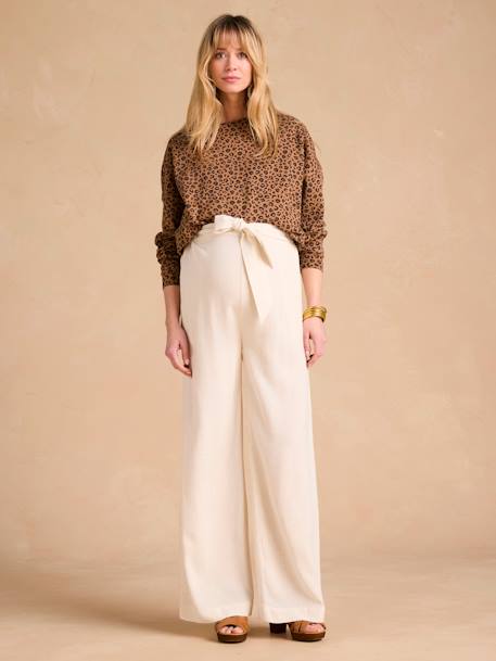 Pantalon de grossesse large matière légère avec lin beige - vertbaudet enfant 
