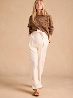 Vêtements de grossesse-Pantalon-Pantalon de grossesse large matière légère avec lin