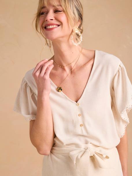 Blouse grossesse et allaitement avec lin beige - vertbaudet enfant 