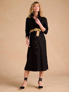 Vêtements de grossesse-Robe-Robe chemise longue en lin mélangé grossesse et allaitement coton effet lin