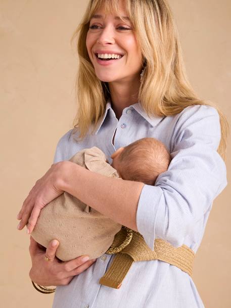 Lange, katoenen, linnen-look, chemise-jurk voor zwangerschap en borstvoeding ENVIE DE FRAISE blauw, gestreept+zwart - vertbaudet enfant 