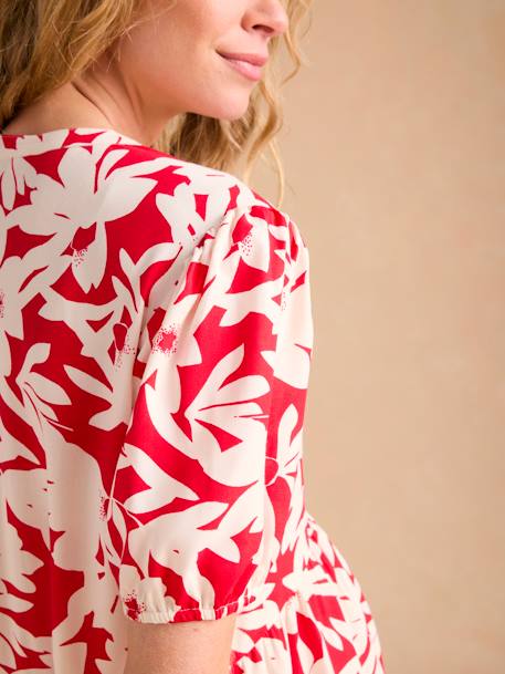 Kort zwangerschapsjurkje met bloemenmotief ENVIE DE FRAISE kaki+rood - vertbaudet enfant 