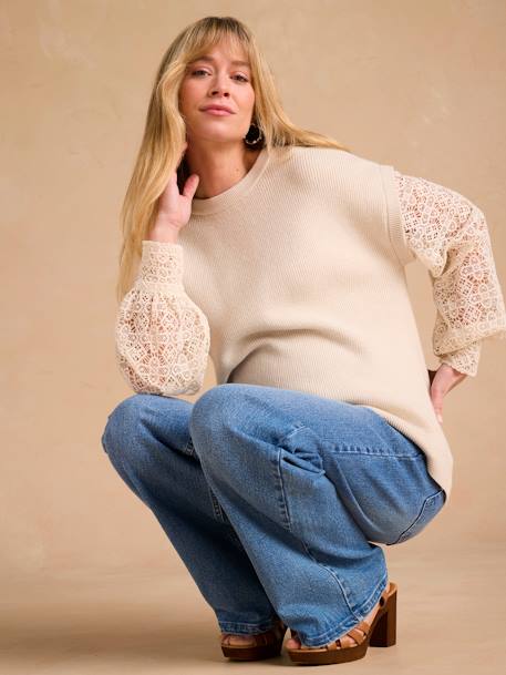 Zwangerschaps-trui met twee materialen, 2-in-1 effect ENVIE DE FRAISE beige - vertbaudet enfant 