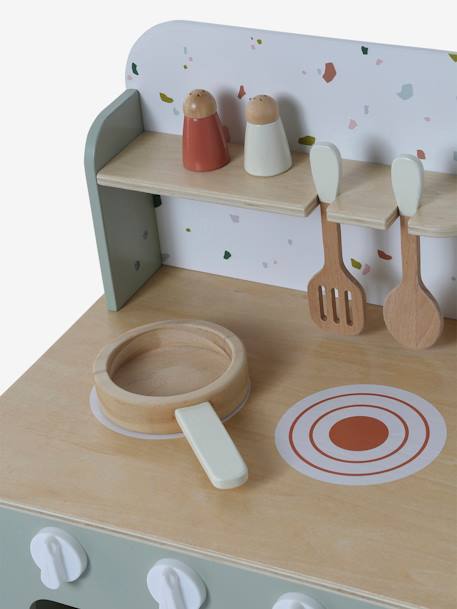 Cuisine en bois FSC® avec accessoires écru+rose+vert sauge - vertbaudet enfant 