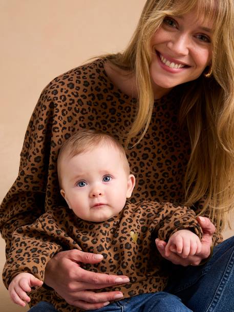 Babysweater met luipaardprint capsulecollectie moeder-dochter ENVIE DE FRAISE beige+donkergrijs - vertbaudet enfant 