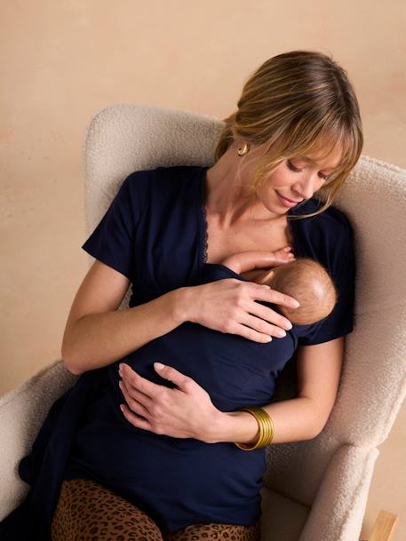 Tee-shirt peau à peau en coton bio manches courtes marine - vertbaudet enfant 