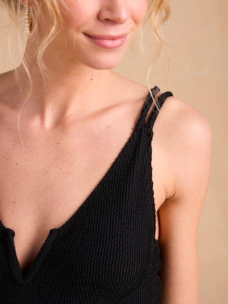 Maillot de bain de grossesse et allaitement 1 pièce maille gaufrée noir - vertbaudet enfant 