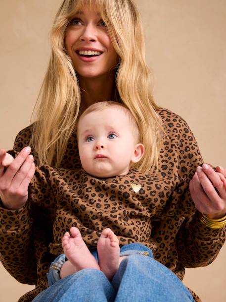 Babytrui met luipaardprint en hartjesmotief, moeder-dochter capsulecollectie ENVIE DE FRAISE beige+donkergrijs - vertbaudet enfant 