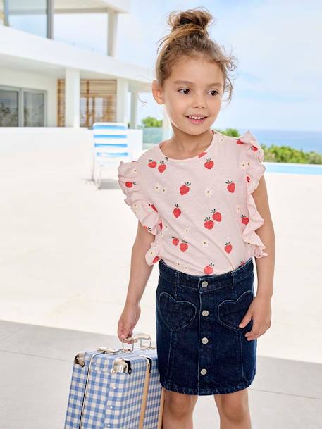 T-shirt met ruches en aardbeimotief lichtroze - vertbaudet enfant 