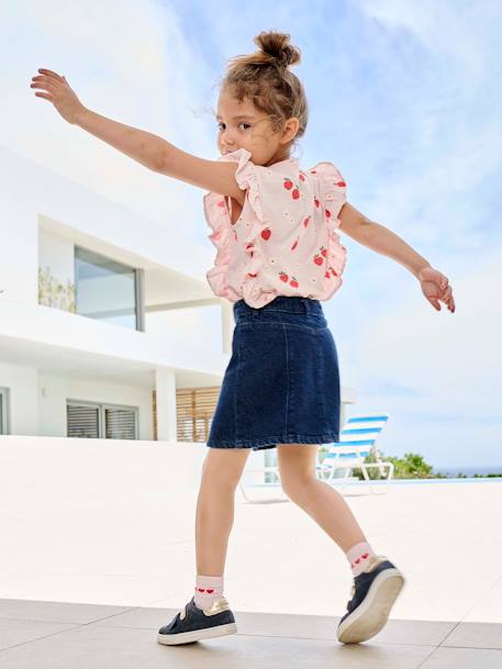 T-shirt met ruches en aardbeimotief lichtroze - vertbaudet enfant 