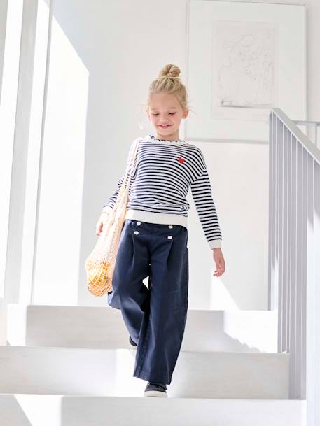 Pantalon fille large à pont marine+rouge - vertbaudet enfant 