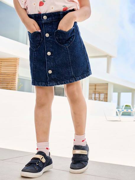 Baskets enfant fille cuir à scratchs marine+marron - vertbaudet enfant 