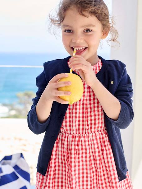 Meisjesvest Basics van fijn breisel antraciet+gemêleerd beige+gemêleerd grijs+marineblauw+rouge+rozenhout+smaragdgroen+vanille - vertbaudet enfant 