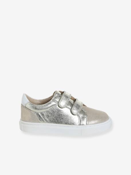 Leren kindersneakers met klittenband, kleutercollectie beige, bedrukt+goud - vertbaudet enfant 