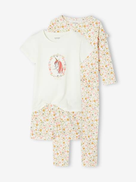Lot pyjama + pyjashort flower power BASICS bleekblauw - vertbaudet enfant 