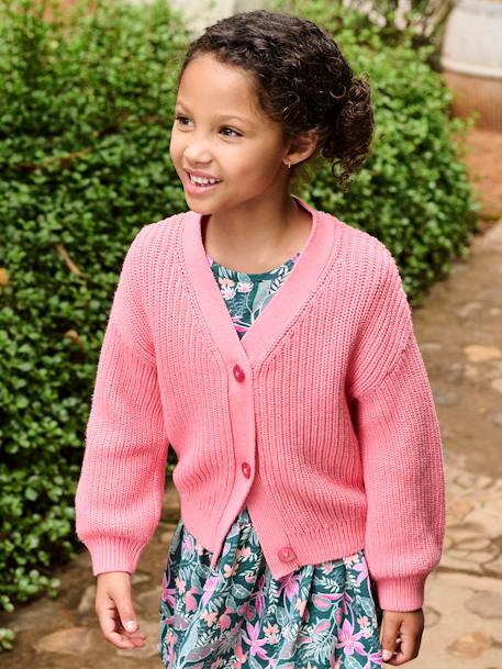 Gilet fille en côte perlée pistache+rose - vertbaudet enfant 