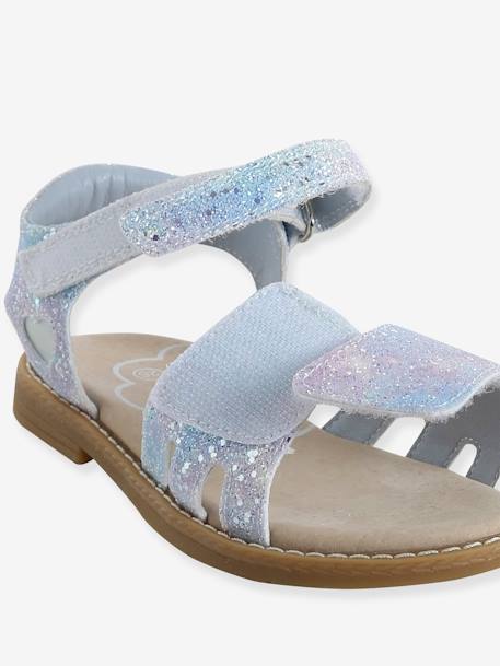 Glitzersandalen met klittenband voor kinderen, kleutercollectie veel blauw+wit, bedrukt - vertbaudet enfant 