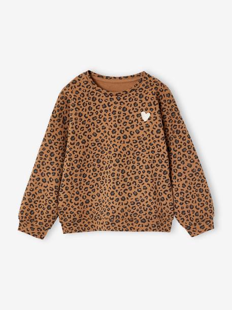 Sweat fille léopard coeur printé capsule famille beige+gris foncé - vertbaudet enfant 