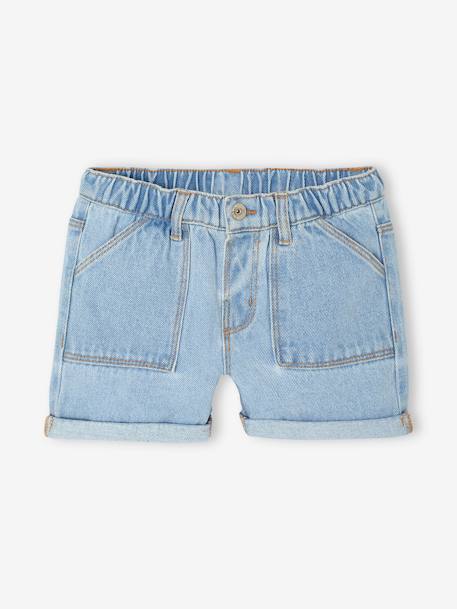 Short en jean fille bleu clair+bleu moyen+denim brut - vertbaudet enfant 