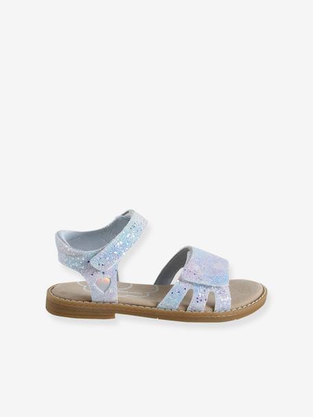 Glitzersandalen met klittenband voor kinderen, kleutercollectie veel blauw+wit, bedrukt - vertbaudet enfant 