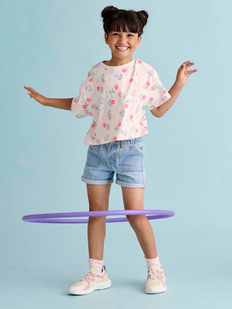 Short en jean fille bleu clair+bleu moyen+denim brut - vertbaudet enfant 