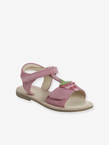 Leren sandalen met klittenband voor kinderen, collectie kleuterschool framboos - vertbaudet enfant 