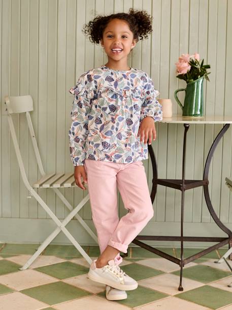 Meisjesblouse met ruches met bloemenprint ecru+marineblauw+wit, bedrukt - vertbaudet enfant 