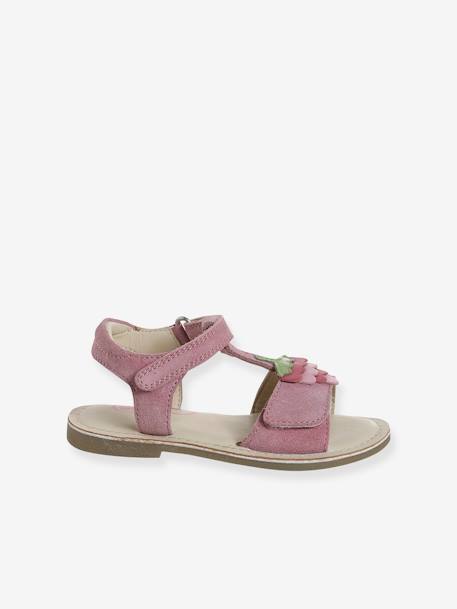 Leren sandalen met klittenband voor kinderen, collectie kleuterschool framboos - vertbaudet enfant 