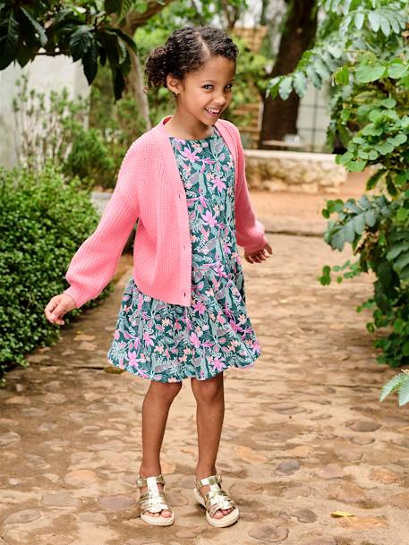 Gilet fille en côte perlée pistache+rose - vertbaudet enfant 