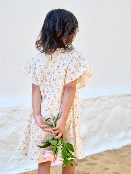 Robe fille en gaze de coton imprimée beige+beige imprimé+rose pâle+vanille - vertbaudet enfant 