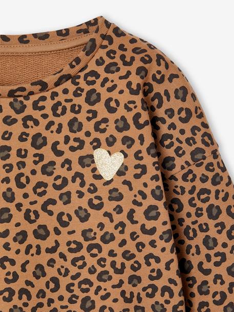 Sweat fille léopard coeur printé capsule famille beige+gris foncé - vertbaudet enfant 