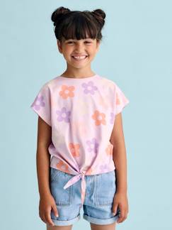 -T-shirt fille imprimé noeud fantaisie manches courtes