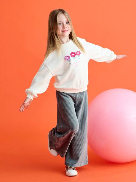 Sweat fille motif fantaisie écru+gris chiné+indigo - vertbaudet enfant 