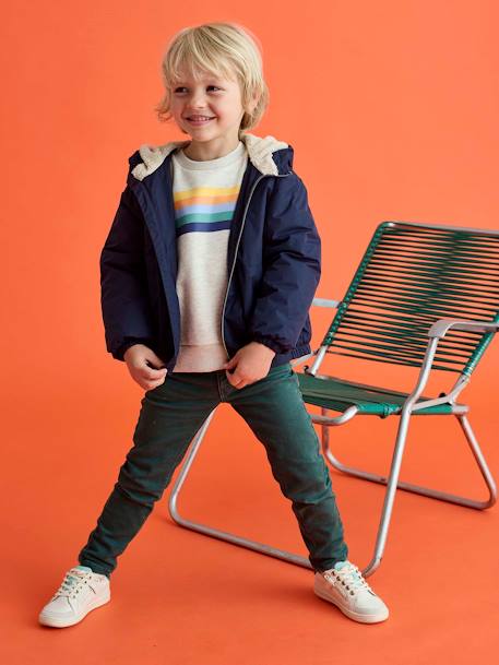 Coupe-vent garçon doublé sherpa à capuche caramel+kaki+marine - vertbaudet enfant 