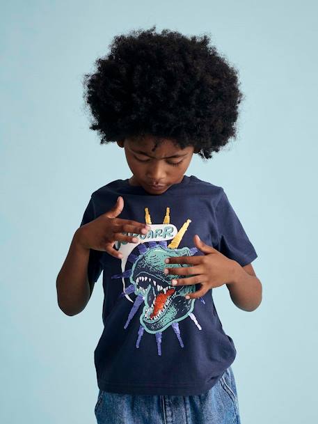 Tee-shirt garçon motif à sequins réversibles blanc+bleu nuit+bleu océan+écru+vert d'eau - vertbaudet enfant 