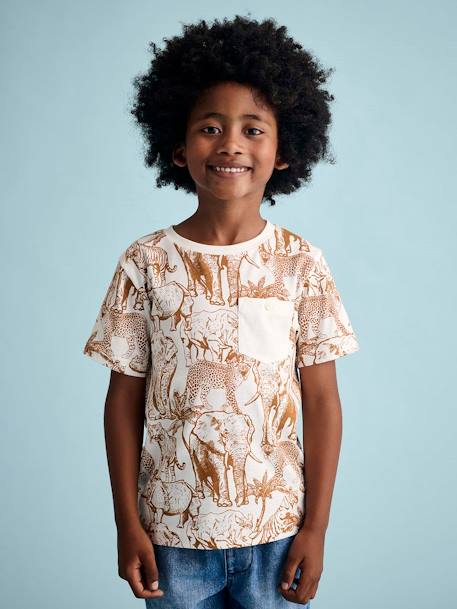 T-shirt motifs graphiques garçon manches courtes blanc chiné+écru+lichen - vertbaudet enfant 