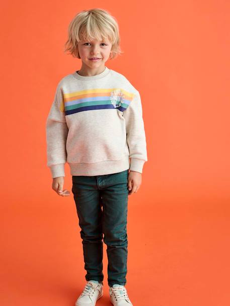 Sweat garçon col rond rayures graphiques blanc chiné+bleu grisé - vertbaudet enfant 