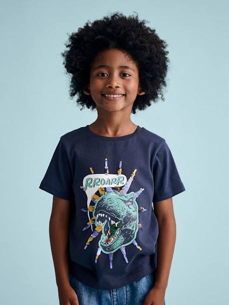 Tee-shirt garçon motif à sequins réversibles blanc+bleu nuit+bleu océan+écru+vert d'eau - vertbaudet enfant 