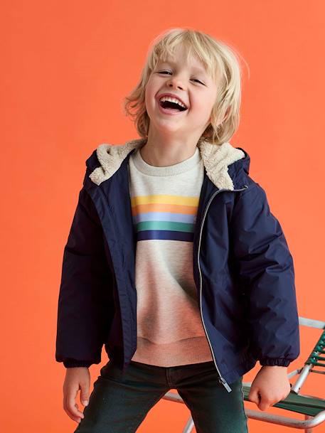 Coupe-vent garçon doublé sherpa à capuche caramel+kaki+marine - vertbaudet enfant 