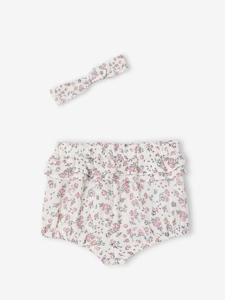 Ensemble naissance bloomer et bandeau fleuris écru - vertbaudet enfant 